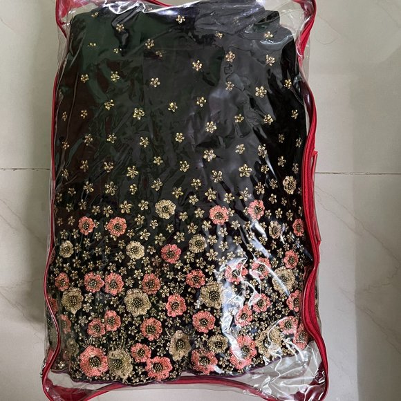 Grand Wine Coloured Lehenga Embellished with Pink and Gold Embroidered Flowers - Picture 16 of 17